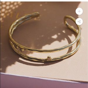 Trendy boutique designer Emma and Chloe gold plated double cuff bracelet